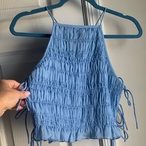 Abercrombie & Fitch Blue Smocked Crop Top